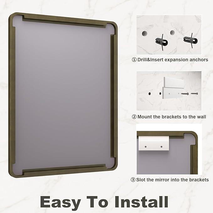 40x30 Bronze Framed Bathroom Mirror, Brushed Bronze Metal Vanity Mirror - Image 6