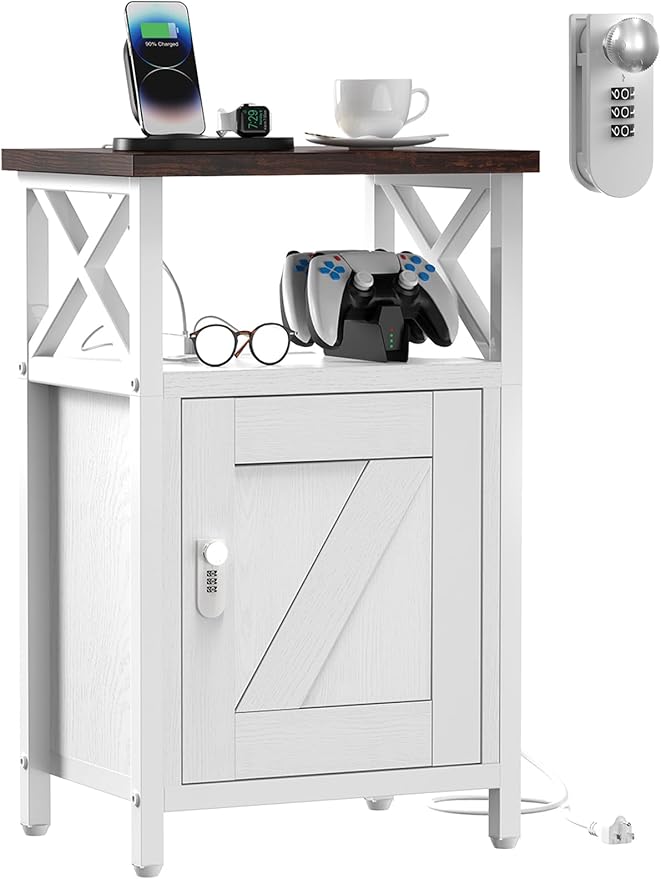 Wooden Nightstand with Lock, Bed Side Table with Drawers, Bedside Table with by Home