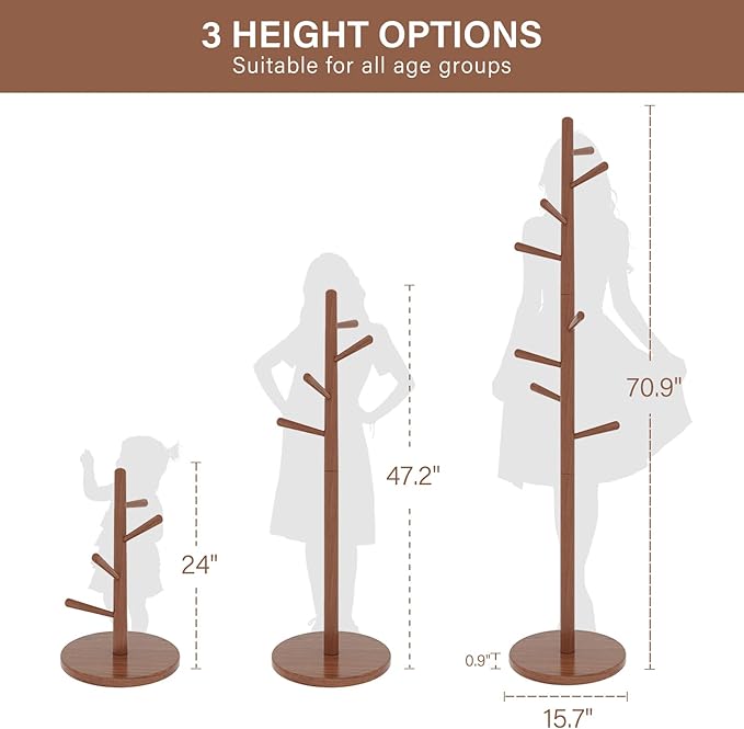 CozyDH Coat Rack Freestanding Solid Wood Coat Rack Stand, Coat Tree Freestanding - Image 2