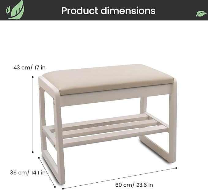 Solid Wood Shoe Rack, 2 Tier Shoe Storage Bench - Image 3