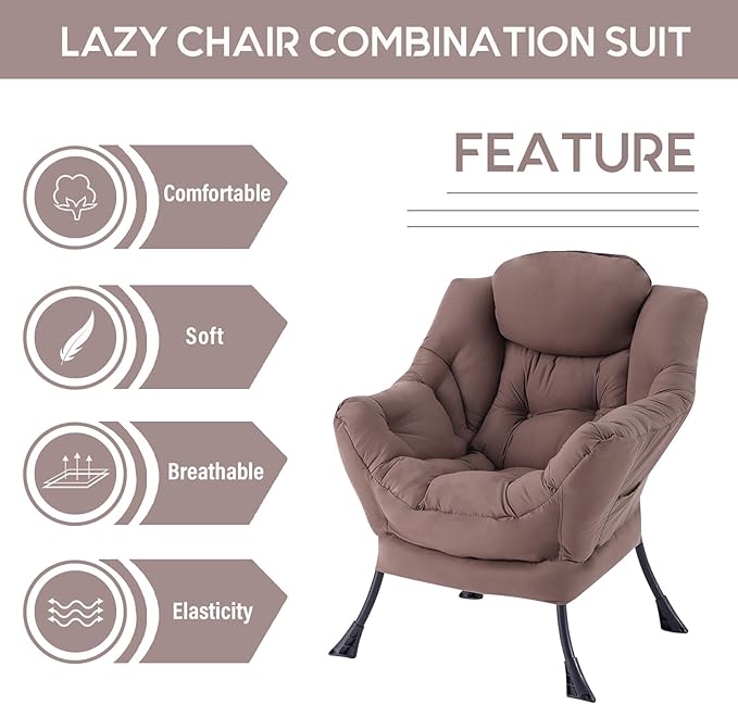 LITA Lazy Chair with Ottoman, Modern Accent Leisure Upholstered Sofa, - Image 5