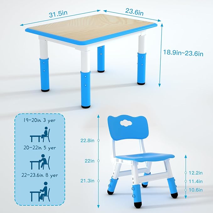 Kids Table and 2 Chairs Set，Height Adjustable Children Table & Chair，Toddlers - Image 2