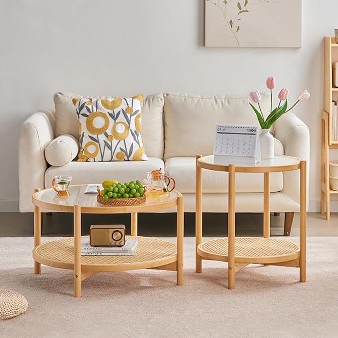Tiita Rattan Coffee Table, Large Round End Table, 27.6 Inch Modern Side Table - Image 7