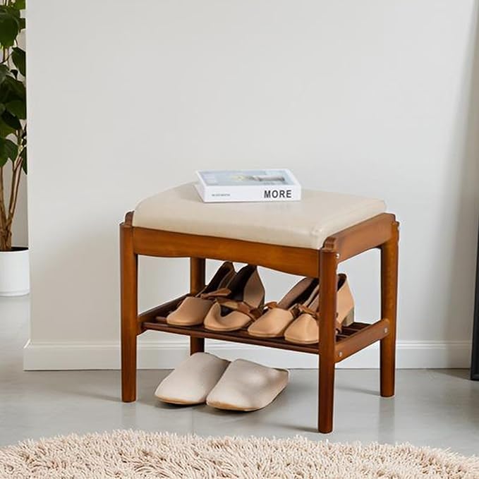 latifolia Small Shoe Bench, Solid Wood Bench - Image 2