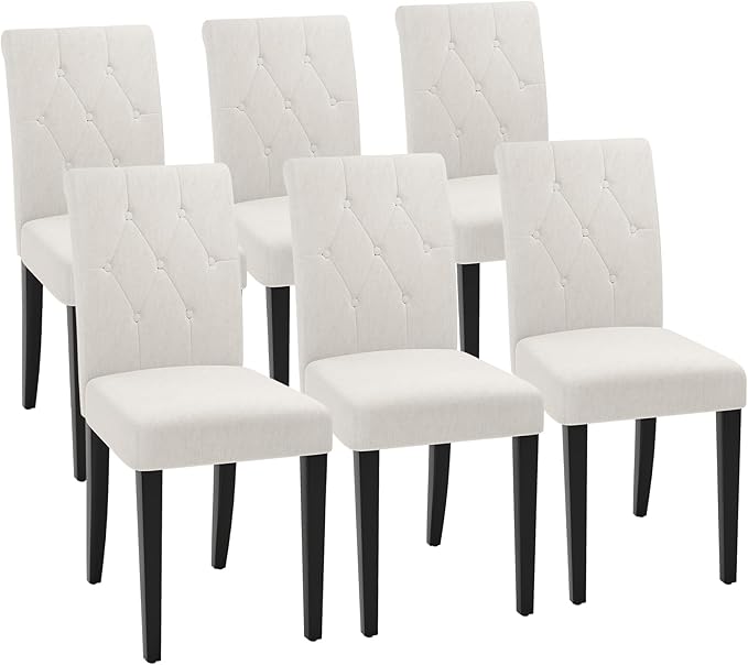 Upholstered Dining Chairs Set of 6, Button Tufted Parsons Dining Chair by WelzonaDirect