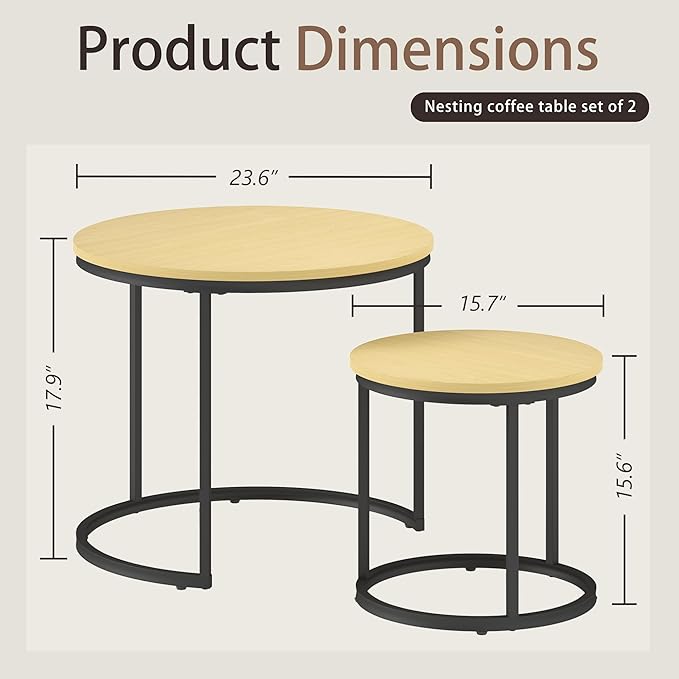 Nesting Tables Set of 2, Round Coffee Table, Small Nesting Coffee Table - Image 2