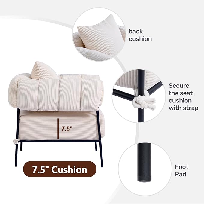 HollyHOME Modern Velvet Accent Chair, Upholstered Comfy Reading Chair, Fabric - Image 6