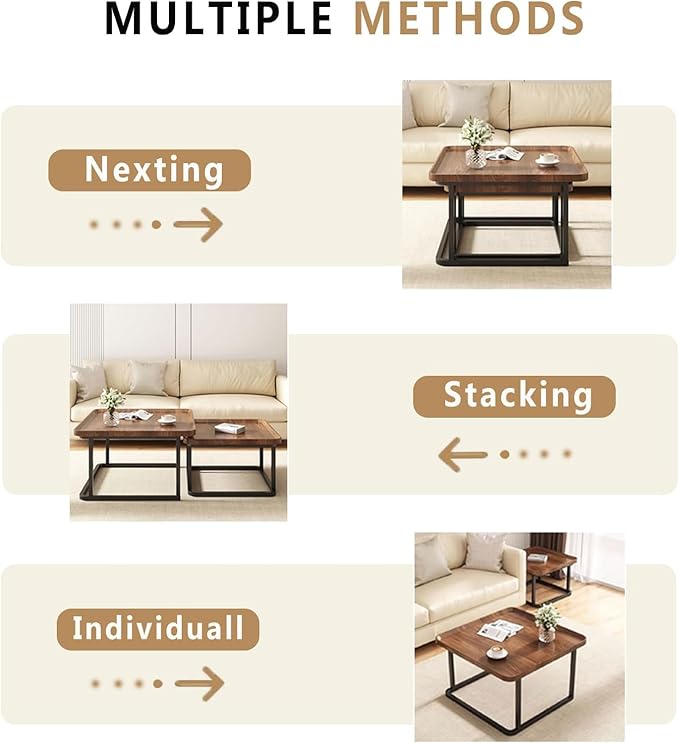 Square Nesting Coffee Table Set of 2, 23.6"+19.7" Nesting Tables, Small Square - Image 6