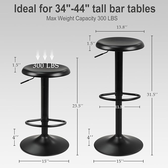 Bar Stools - 2 Pack, Adjustable Swivel Height Counter Bar Stool, Modern Metal - Image 3