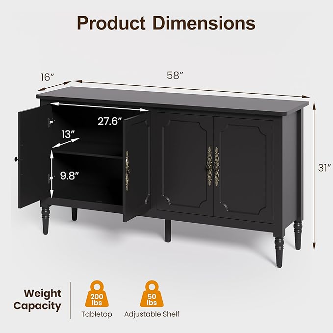 Console Cabinet, Wood Buffet Cabinet, Media Cabinet - Image 2