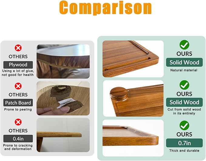 Solid Wood Acacia Wood Couch Table, 360° Swivel Height Adjustable C Table - Image 6
