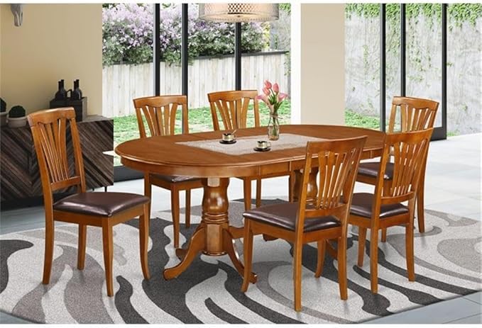 East West Furniture PLAV7-SBR-LC 7 Piece Dining Set Consist of an Oval Dining - Image 2