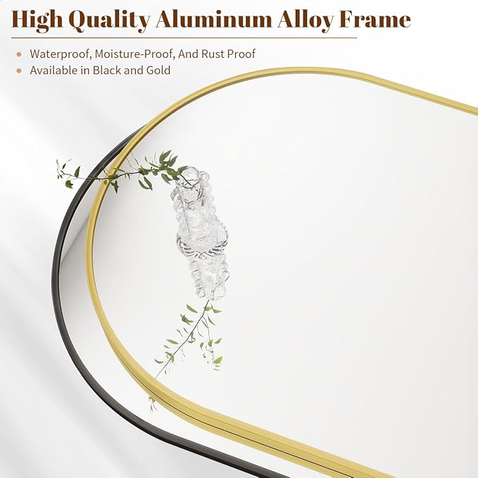 BEAUTYPEAK 20"x30" Arch Bathroom Mirror, Wall Mounted Vanity Metal Frame Mirror - Image 3