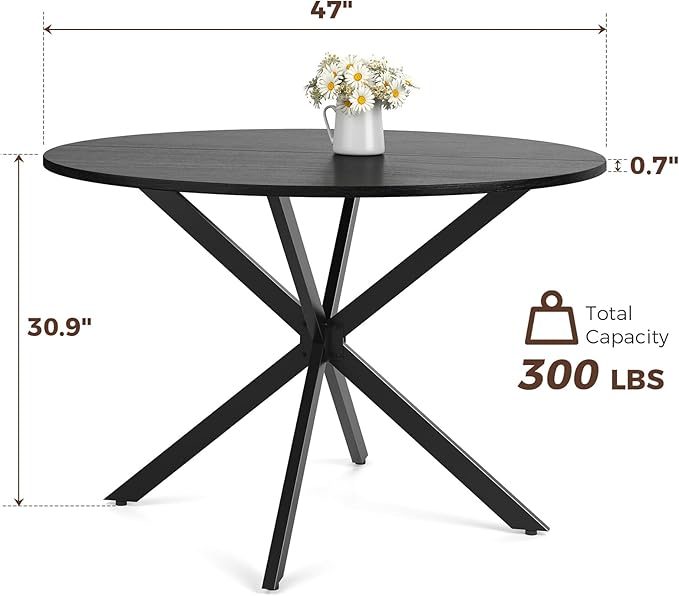 Unovivy 47" Round Dining Table for 4-6, Space Saving Circle Kitchen Dinner Table - Image 2