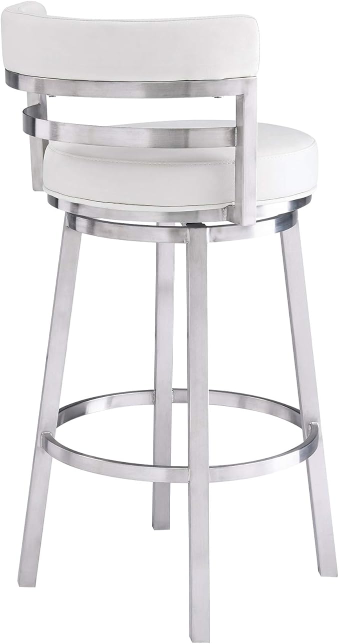 Armen Living Titana 26" Counter Height Swivel White Faux Leather and Brushed - Image 5