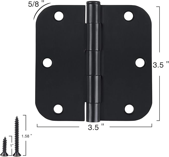42 Pack Matte Black Door Hinges 3.5 Inch 5/8" Radius, Interior 3 1/2" Bi-fold - Image 2