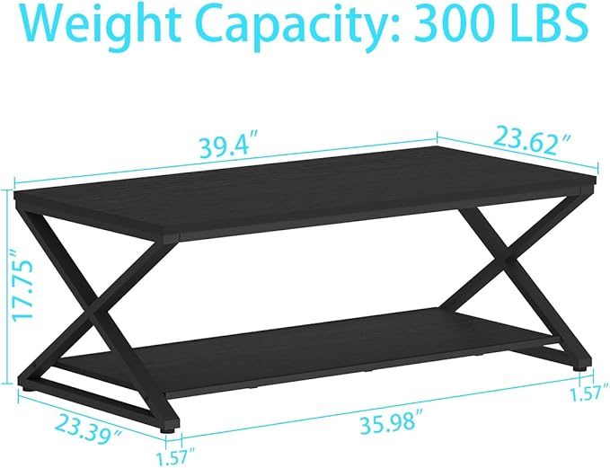 HSH Black Modern Minimalist Metal Wood Living Room Table - Image 2