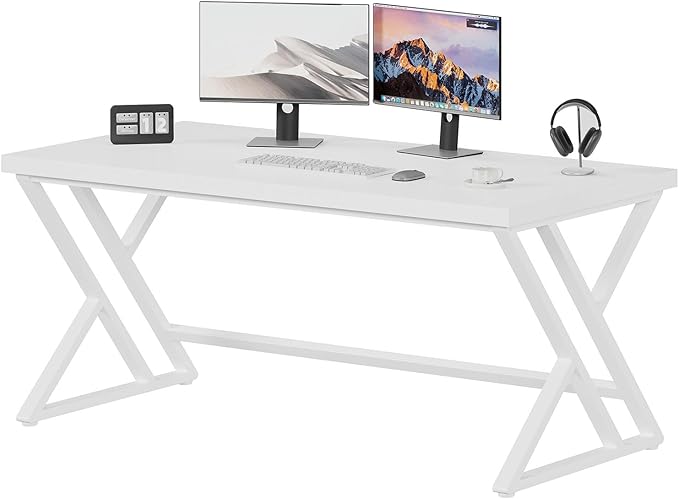LVB Modern White Computer Desk, Long Industrial Home Office Desk - Image 5