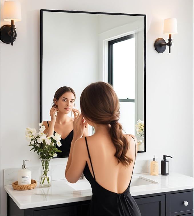 Bathroom Mirror 28x36 Inch, Rectangle Wall Mounted Mirror, Metal Framed Vanity - Image 3