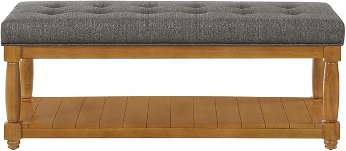 24KF Large Rectangular Upholstered Tufted Bed Bench, Linen Fabric Storage - Image 4
