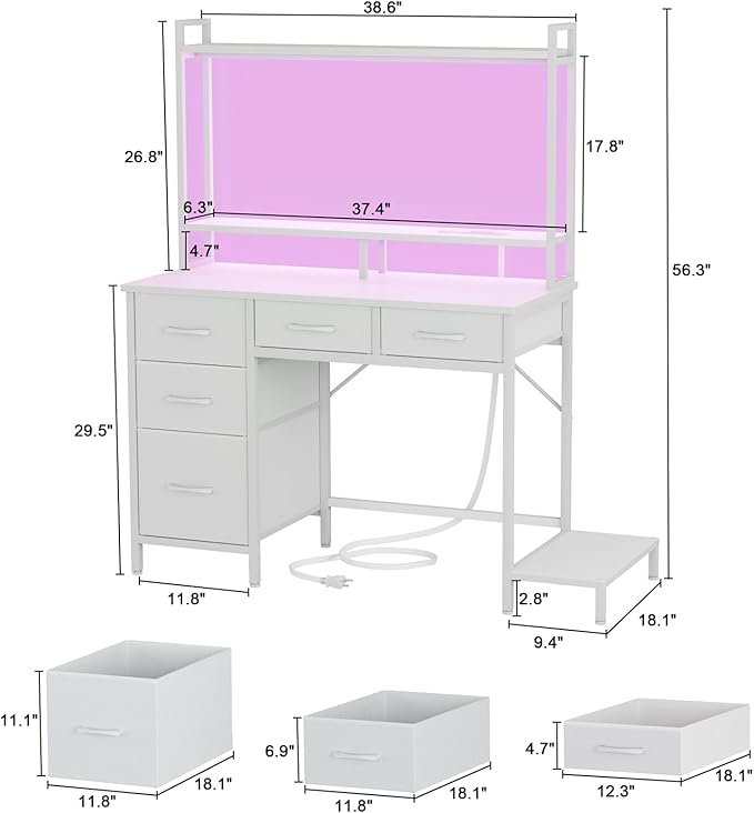 Computer Desk with Hutch, Home Office Desk with 2 Tiers Storage Shelves - Image 2