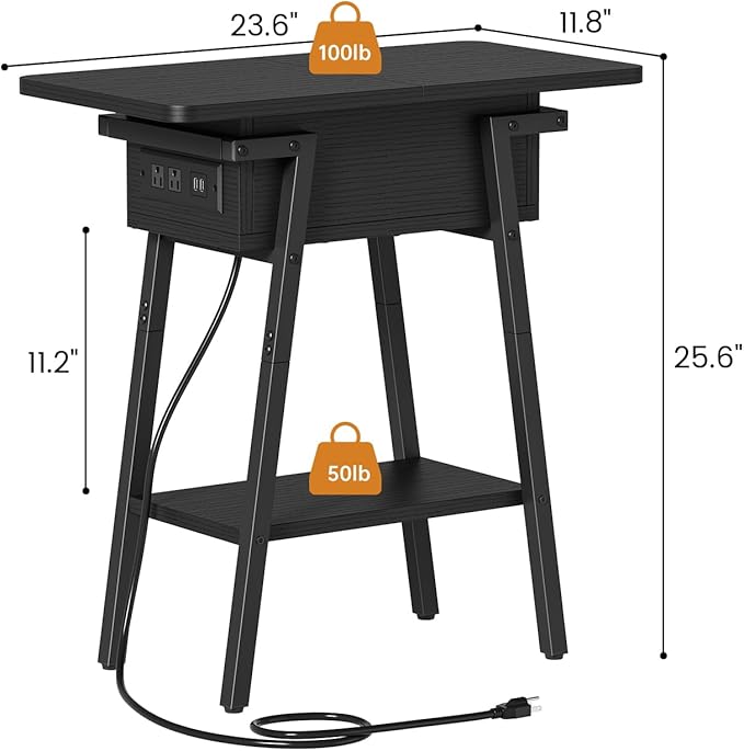End Table with Charging Station, Flip Top Side Table with USB Ports and Outlets - Image 3