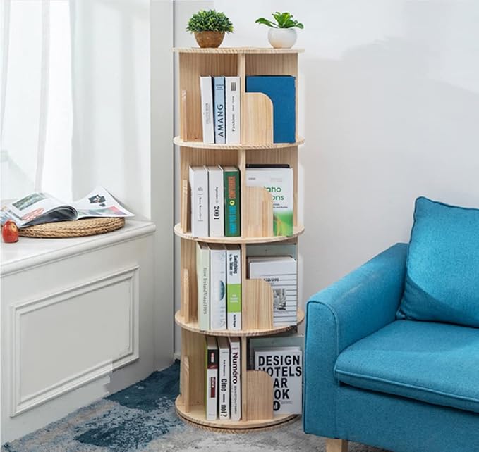 Heehee Rotating Wooden Bookshelf 360 Display 4 Tier Floor Standing Bookcase by Heehee