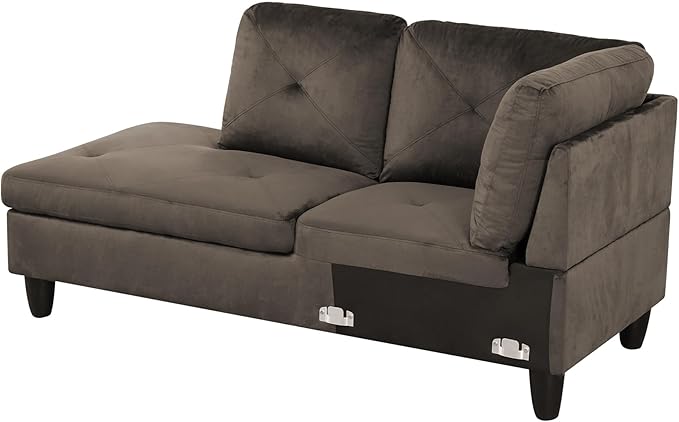 Grey L-Shaped 3-Piece Flannel Sofa - Image 4