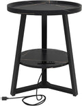 Round End Table with Charging Station, 19.7" Dia x 23.63" H, Side Table with by KJGKKHOME