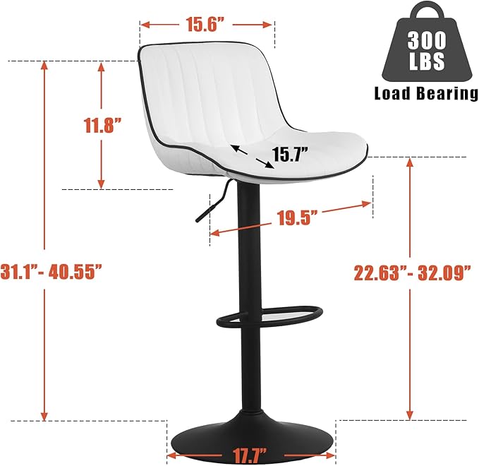 YOUNIKE White Bar Stools Set of 2 Kitchen Counter Height Barstools Upholstered - Image 2