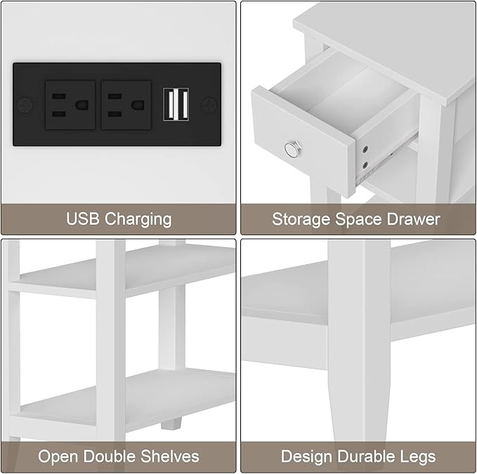 ChooChoo Narrow End Table with Charging Station, Side Table Living Room with - Image 6