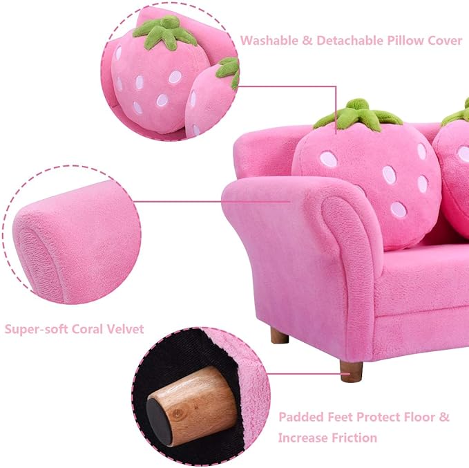 Costzon Kids Couch, Double Seat Pink Children's Sofa - Image 4