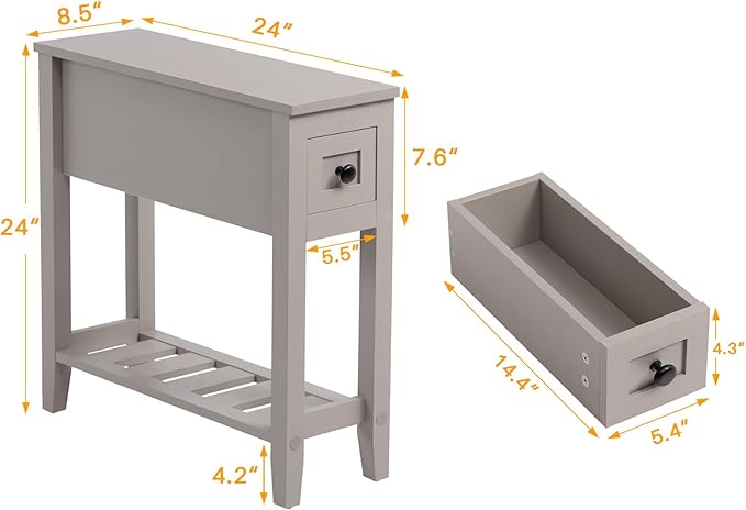 Gery Chairside Narrow End Table, Solid Recliner Side Table - Image 2