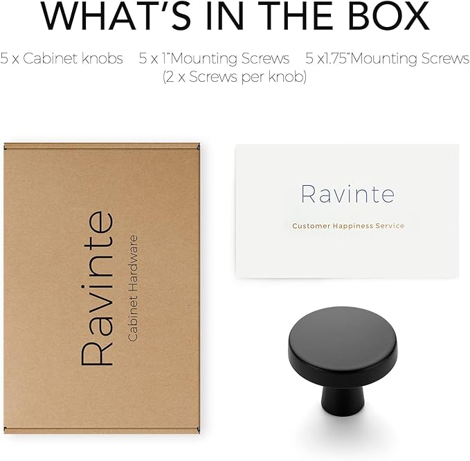 Ravinte 5 Pack Drawer Pulls 1-1/4 Inch Matte Black Kitchen Cabinet Knobs Solid - Image 7