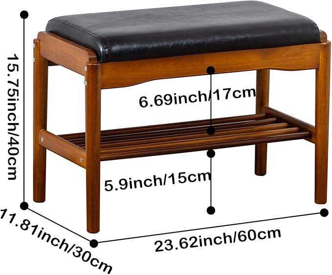 Shoe Bench, Entryway Bench, Wood 2-Tier Shoe Rack - Image 2