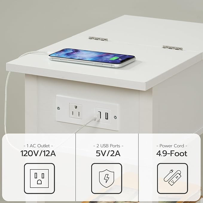HOOBRO End Table with Charging Station, Flip Top Side Table with USB Ports - Image 6