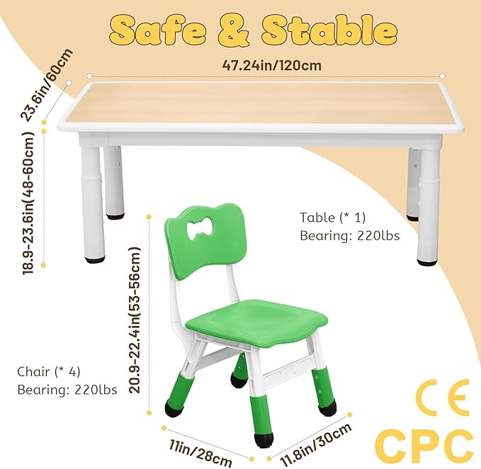 FUNLIO Kids Table and 4 Chairs Set - Image 6
