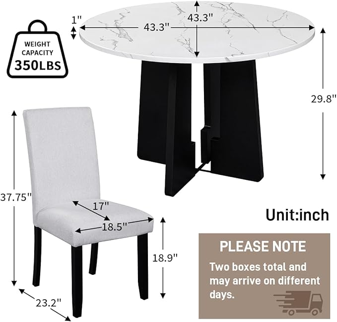 Merax 5-Piece Round Dining Table Set, Modern 4 Upholstered Chairs - Image 2
