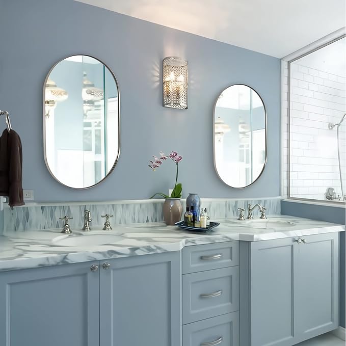 ANDY STAR Chrome Bathroom Mirror, 26x38’’ Oval Mirrors - Image 8