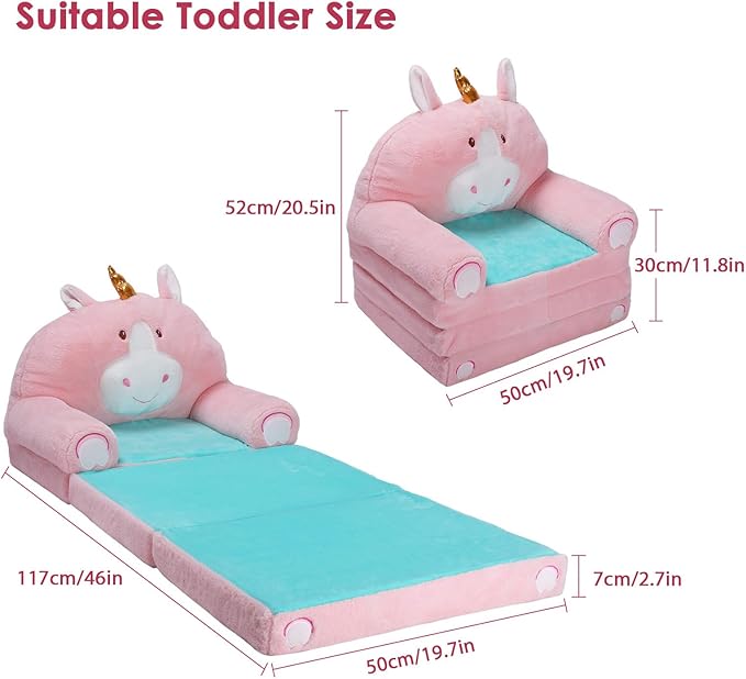 Foldable Kids Couch Toddler Backrest Armchair 2 In 1 Flip Open Sofa Bed - Image 3