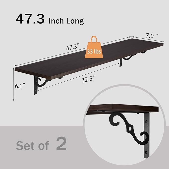 DINZI LVJ Long Wall Shelves, 47.3 Inch Large Floating Shelves Set of 2 - Image 3