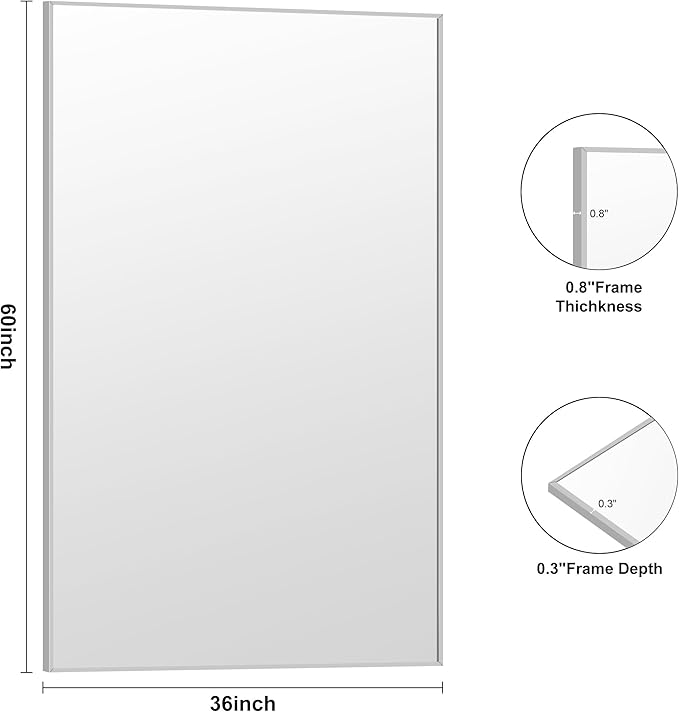 KOCUUY Large Silver Bathroom Mirror, 60x36 inch Rectangular Mirror - Image 9