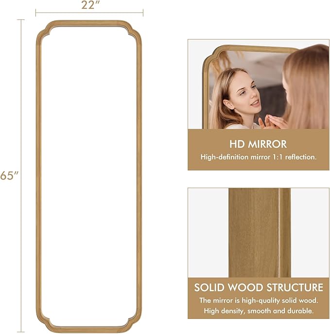 WallBeyond Full Length Mirror Wall Mounted 65"x22", Rustic Wooden Frame Floor - Image 3