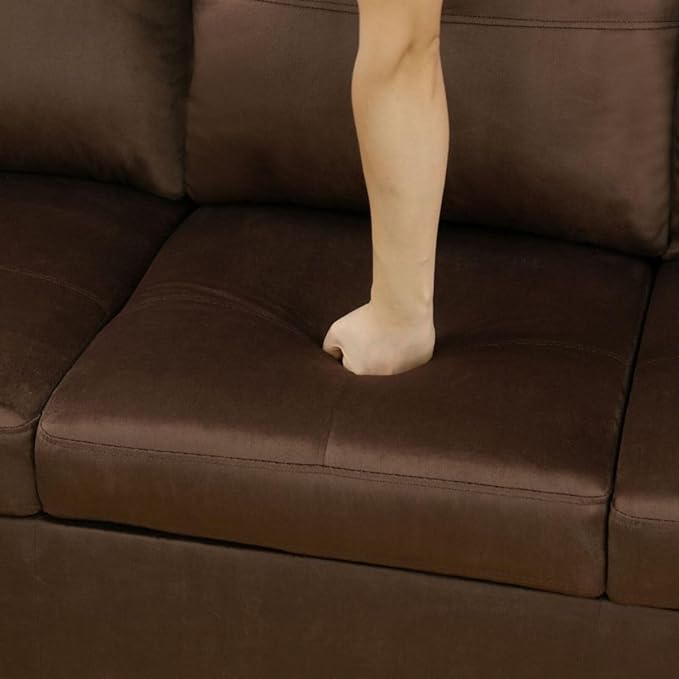 Chocolate L-Shaped 3-Piece Flannel Sofa - Image 4
