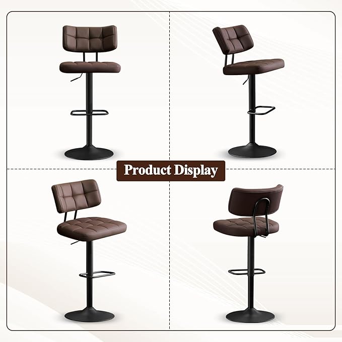 Furniliving Modern Bar Stools Set of 2 Faux Leather, Upholstered Swivel - Image 8