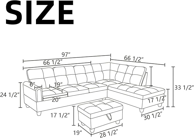 NAYSAYE Sectional Couch with Ottoman Storage, L Shaped Couch Sofa Furniture Sets - Image 2