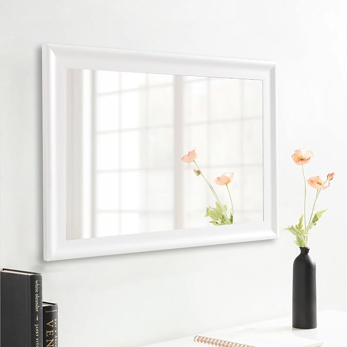 CULER White Wood Wall Mirror for Bathroom, Rectangle Rustic 24 x 36 inch - Image 2