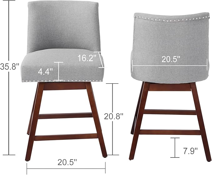 Counter Height Barstools Set of 2, 360° Swivel Bar Stools - Image 2