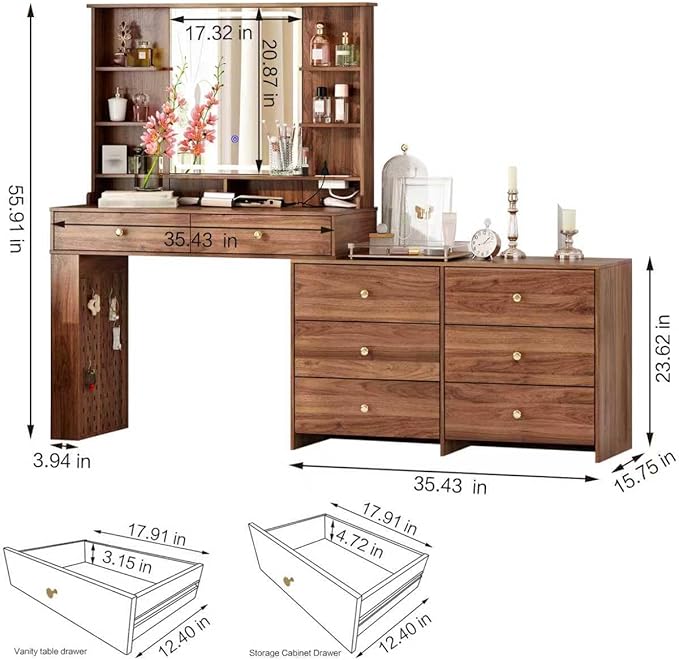 Makeup Vanity Desk with Mirror and Lights, Vanity Desk with 8 Drawers & Storage - Image 3
