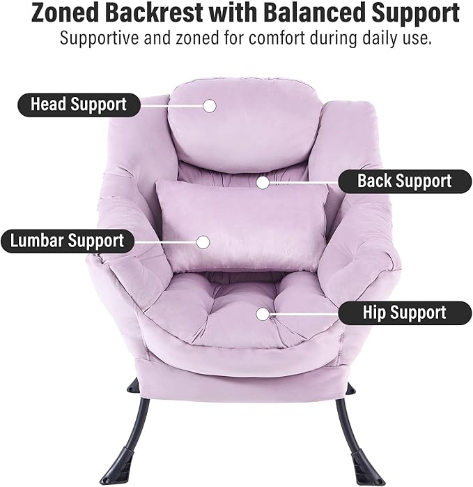 Lazy Chair with Ottoman, Modern Accent Chair with Lumbar Pillow, Comfy Chairs - Image 3